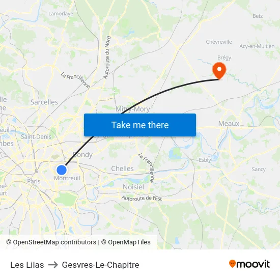 Les Lilas to Gesvres-Le-Chapitre map