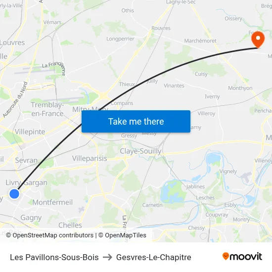 Les Pavillons-Sous-Bois to Gesvres-Le-Chapitre map