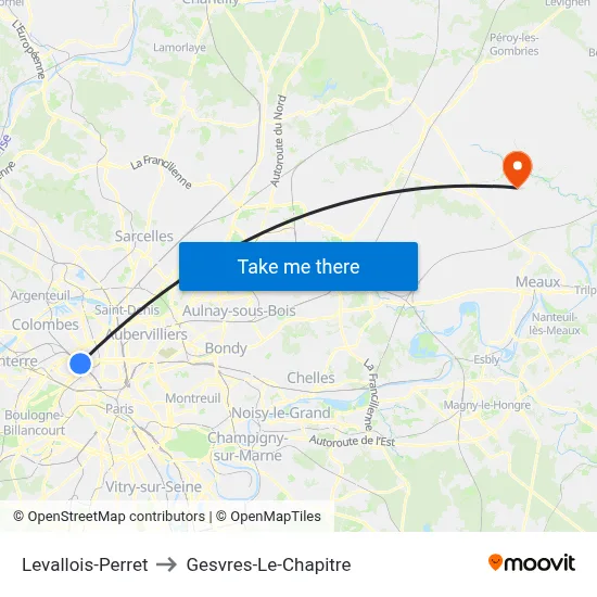 Levallois-Perret to Gesvres-Le-Chapitre map