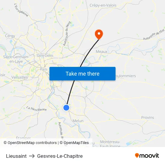 Lieusaint to Gesvres-Le-Chapitre map