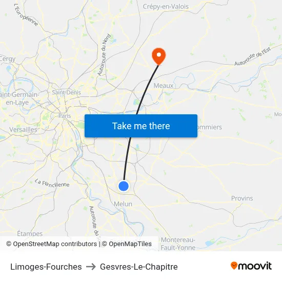 Limoges-Fourches to Gesvres-Le-Chapitre map