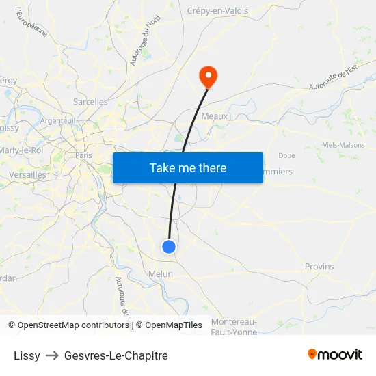 Lissy to Gesvres-Le-Chapitre map