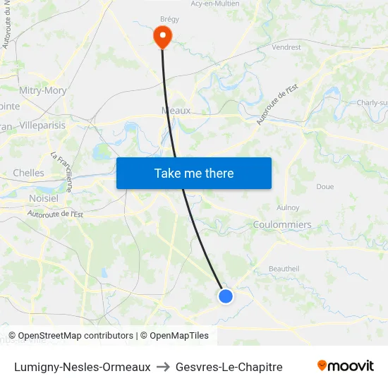 Lumigny-Nesles-Ormeaux to Gesvres-Le-Chapitre map