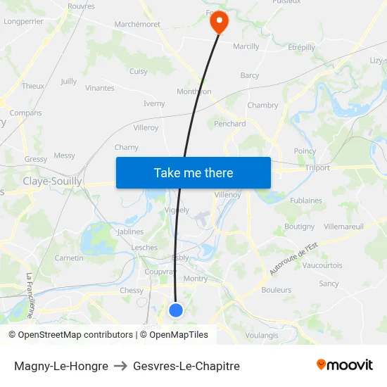 Magny-Le-Hongre to Gesvres-Le-Chapitre map