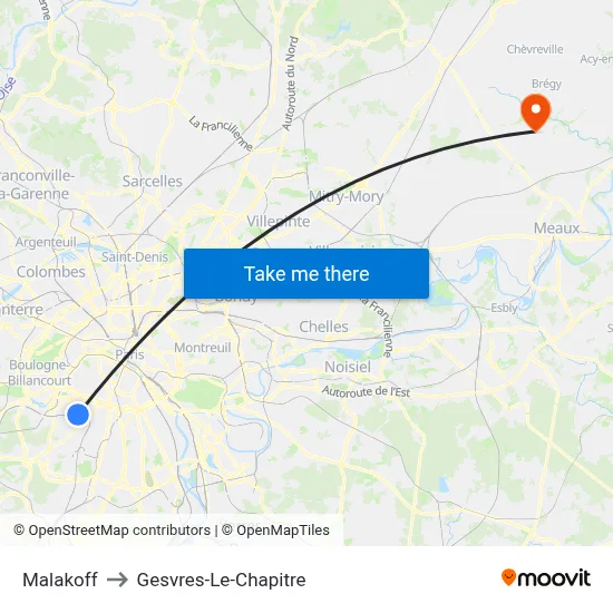Malakoff to Gesvres-Le-Chapitre map