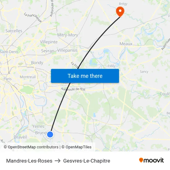 Mandres-Les-Roses to Gesvres-Le-Chapitre map
