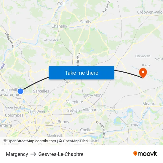 Margency to Gesvres-Le-Chapitre map