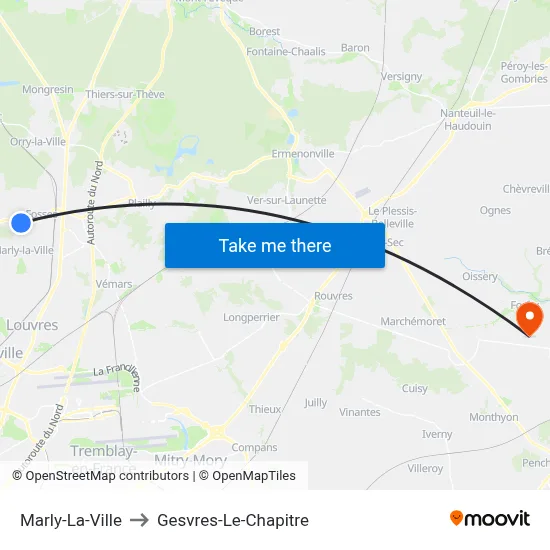 Marly-La-Ville to Gesvres-Le-Chapitre map