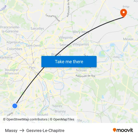 Massy to Gesvres-Le-Chapitre map