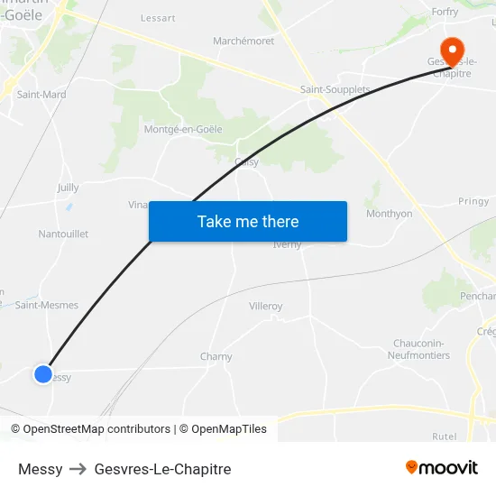 Messy to Gesvres-Le-Chapitre map