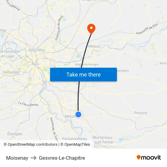 Moisenay to Gesvres-Le-Chapitre map