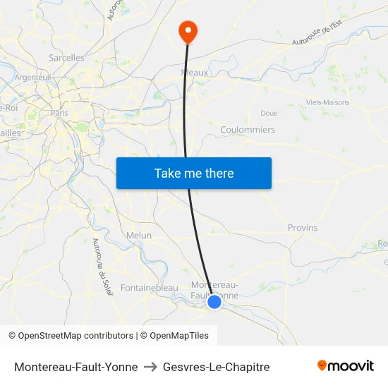Montereau-Fault-Yonne to Gesvres-Le-Chapitre map