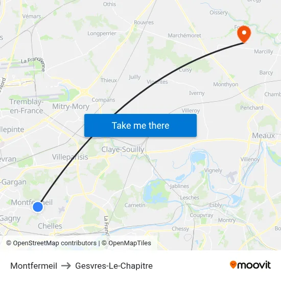 Montfermeil to Gesvres-Le-Chapitre map