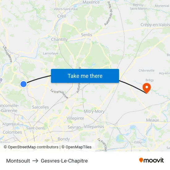 Montsoult to Gesvres-Le-Chapitre map