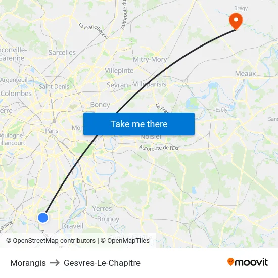 Morangis to Gesvres-Le-Chapitre map