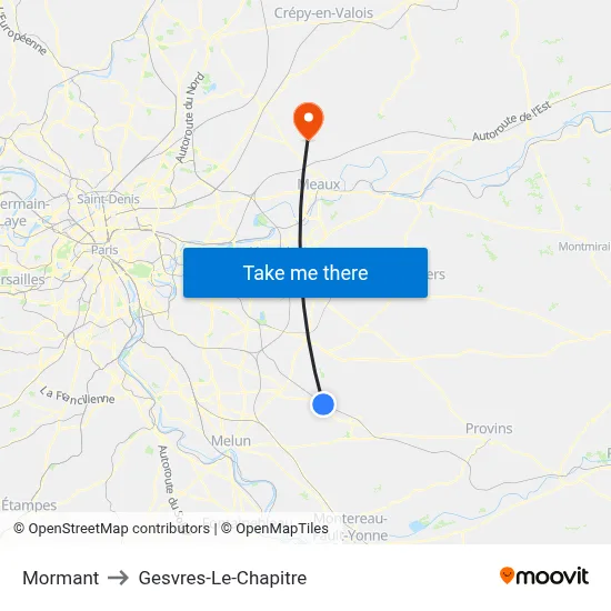 Mormant to Gesvres-Le-Chapitre map