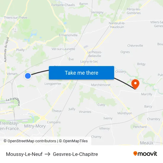 Moussy-Le-Neuf to Gesvres-Le-Chapitre map