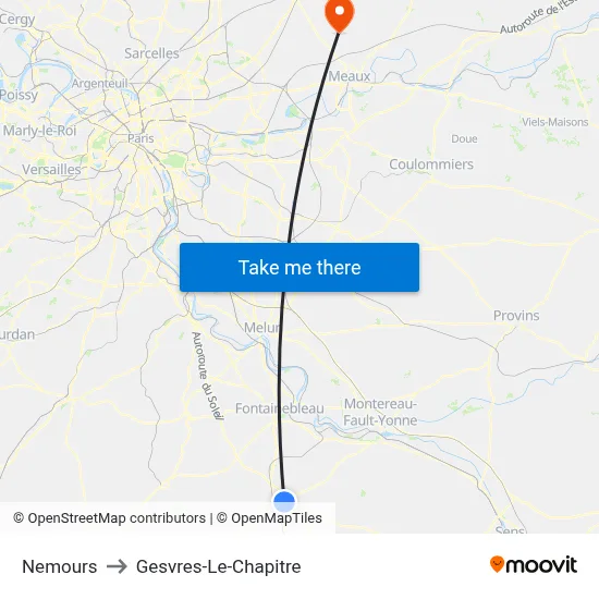 Nemours to Gesvres-Le-Chapitre map