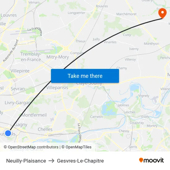 Neuilly-Plaisance to Gesvres-Le-Chapitre map