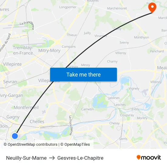 Neuilly-Sur-Marne to Gesvres-Le-Chapitre map