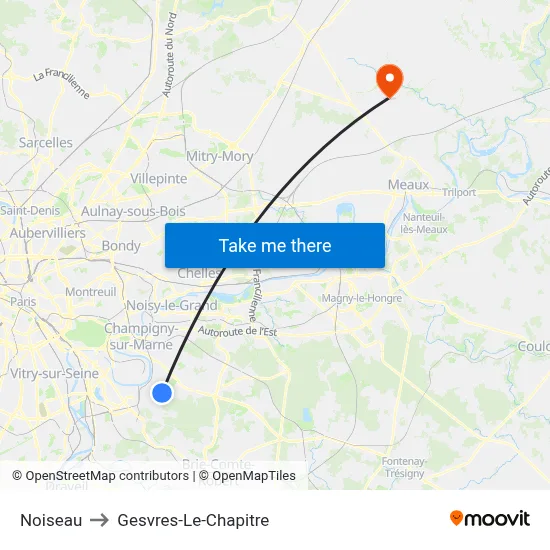 Noiseau to Gesvres-Le-Chapitre map