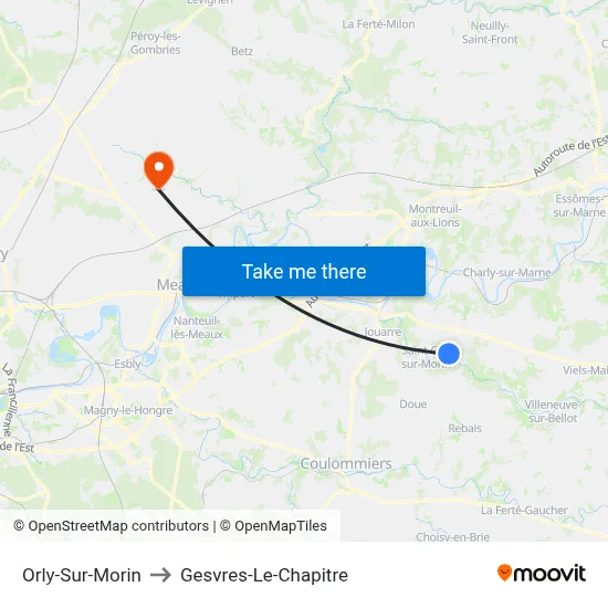 Orly-Sur-Morin to Gesvres-Le-Chapitre map