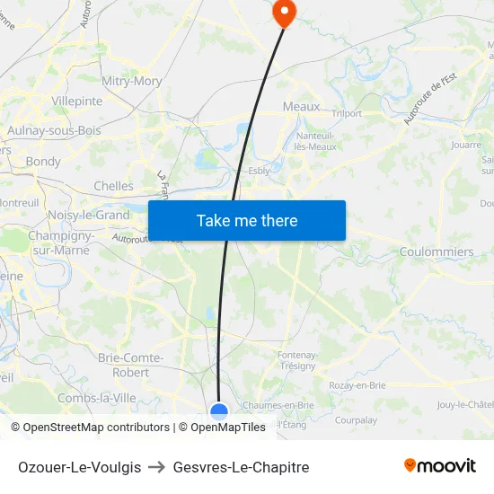 Ozouer-Le-Voulgis to Gesvres-Le-Chapitre map