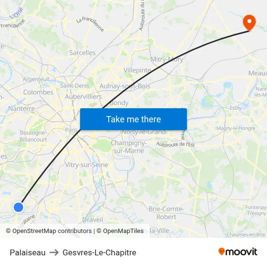 Palaiseau to Gesvres-Le-Chapitre map