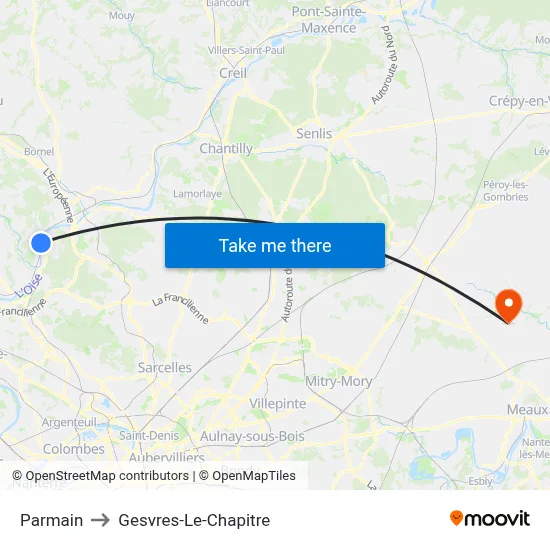 Parmain to Gesvres-Le-Chapitre map