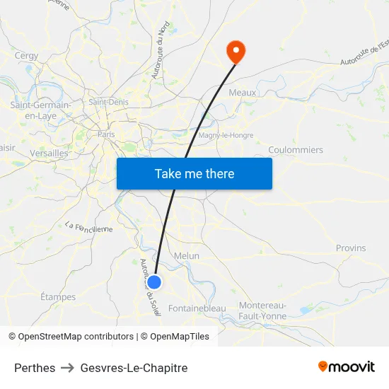 Perthes to Gesvres-Le-Chapitre map