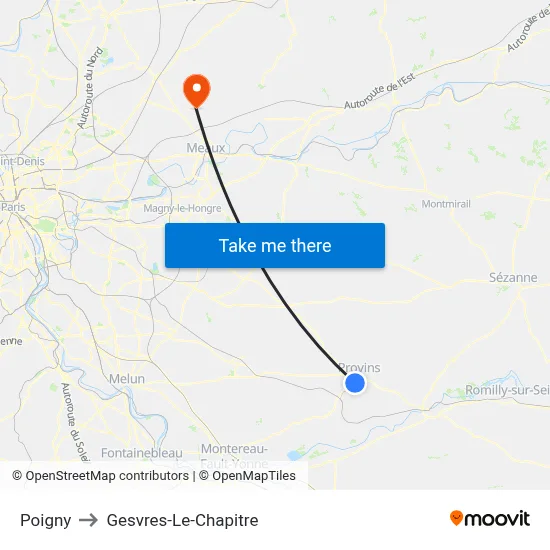 Poigny to Gesvres-Le-Chapitre map
