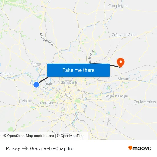 Poissy to Gesvres-Le-Chapitre map