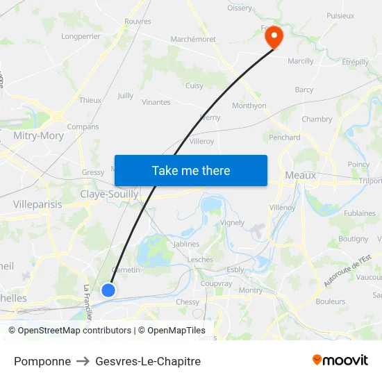 Pomponne to Gesvres-Le-Chapitre map