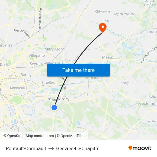 Pontault-Combault to Gesvres-Le-Chapitre map