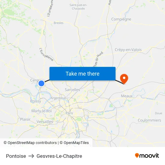 Pontoise to Gesvres-Le-Chapitre map