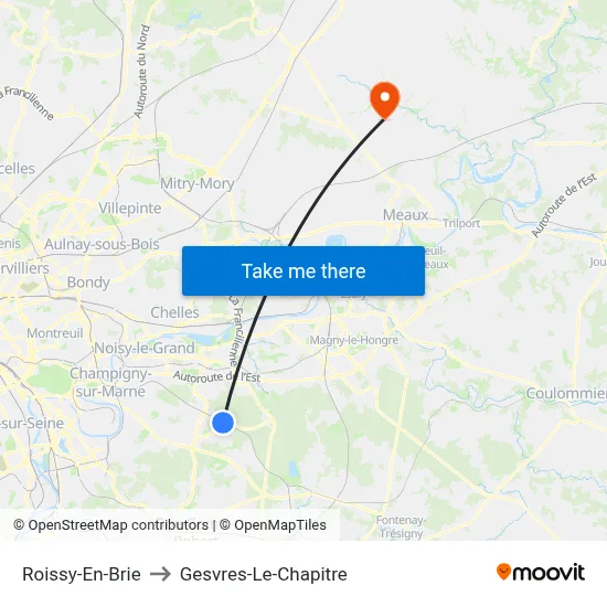 Roissy-En-Brie to Gesvres-Le-Chapitre map