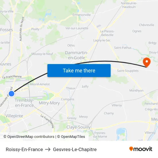 Roissy-En-France to Gesvres-Le-Chapitre map
