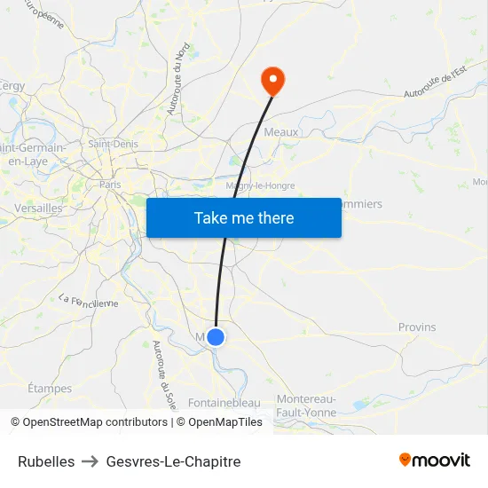 Rubelles to Gesvres-Le-Chapitre map