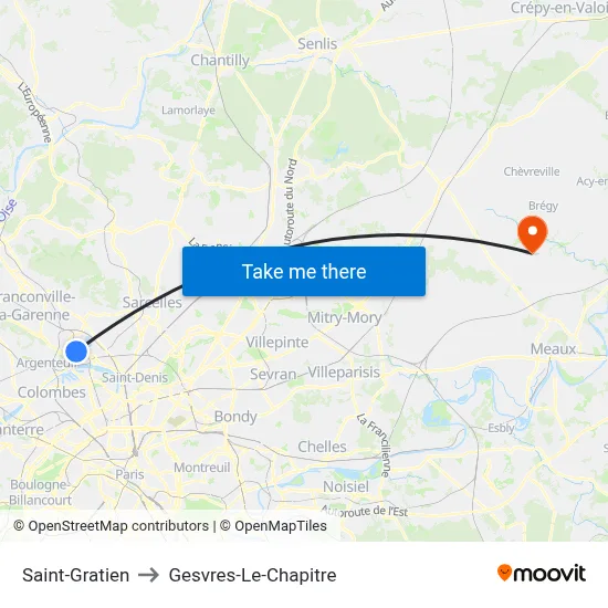 Saint-Gratien to Gesvres-Le-Chapitre map