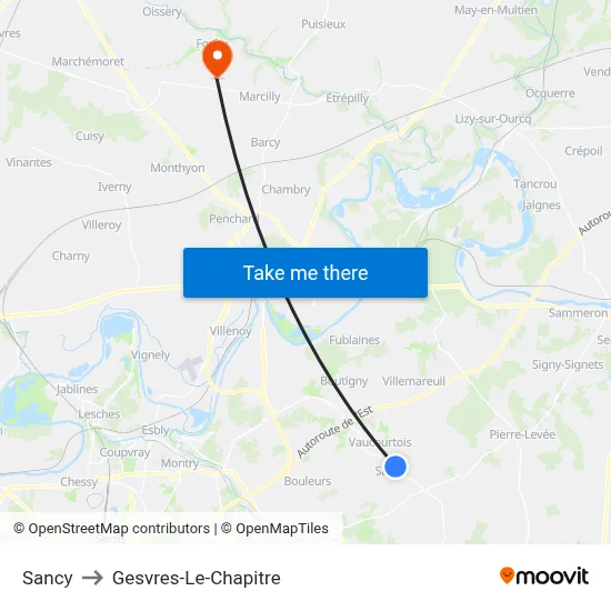Sancy to Gesvres-Le-Chapitre map