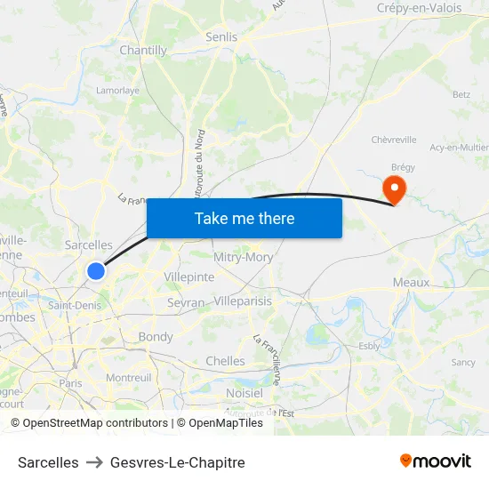 Sarcelles to Gesvres-Le-Chapitre map