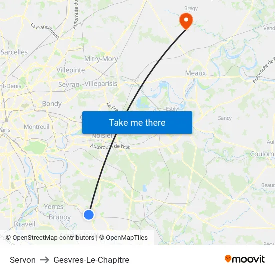 Servon to Gesvres-Le-Chapitre map