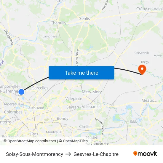 Soisy-Sous-Montmorency to Gesvres-Le-Chapitre map