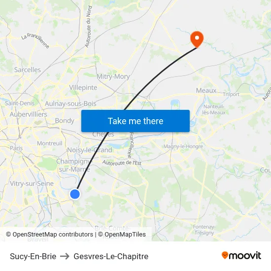 Sucy-En-Brie to Gesvres-Le-Chapitre map