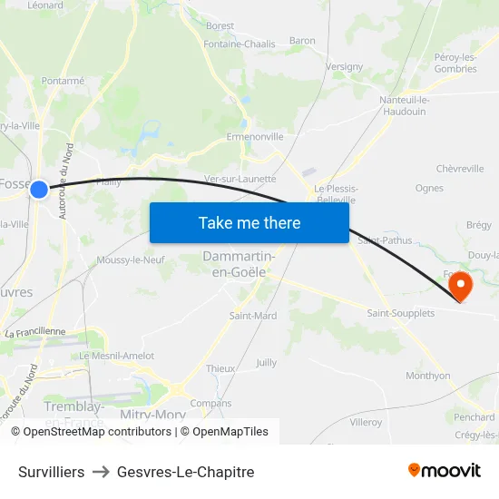 Survilliers to Gesvres-Le-Chapitre map