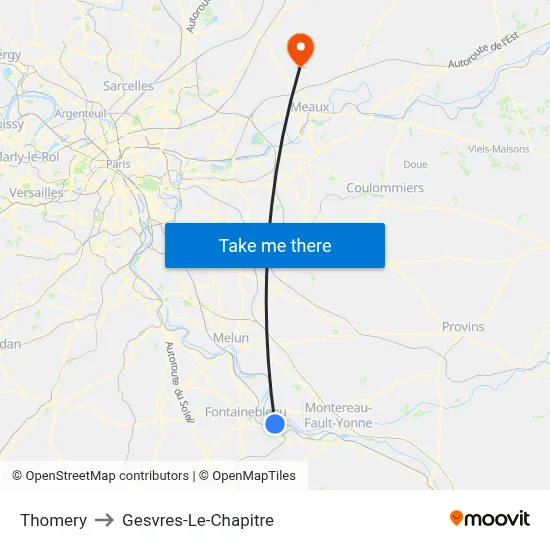 Thomery to Gesvres-Le-Chapitre map
