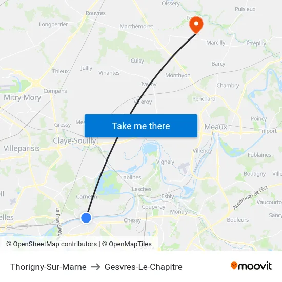 Thorigny-Sur-Marne to Gesvres-Le-Chapitre map