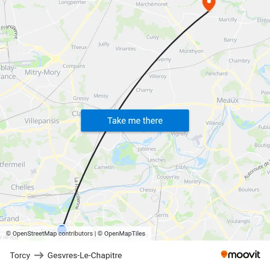 Torcy to Gesvres-Le-Chapitre map