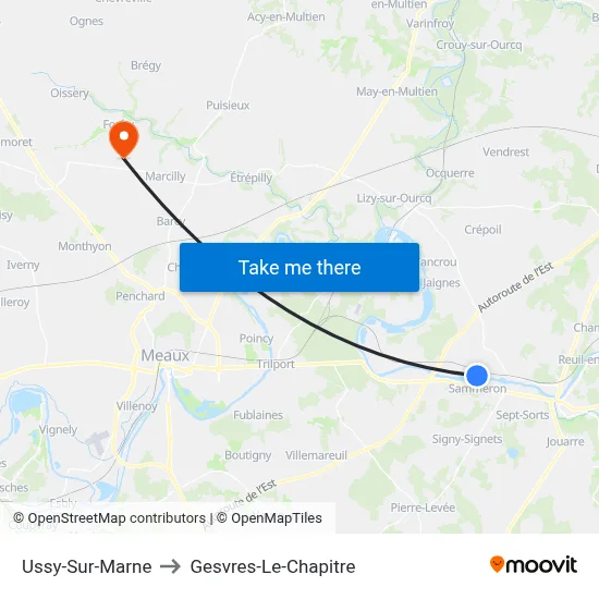 Ussy-Sur-Marne to Gesvres-Le-Chapitre map