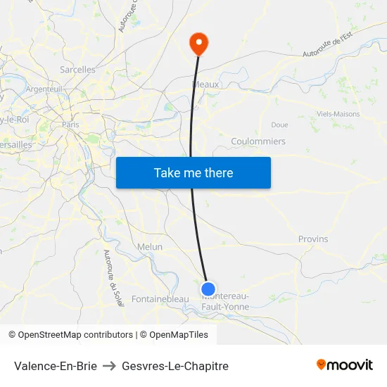Valence-En-Brie to Gesvres-Le-Chapitre map